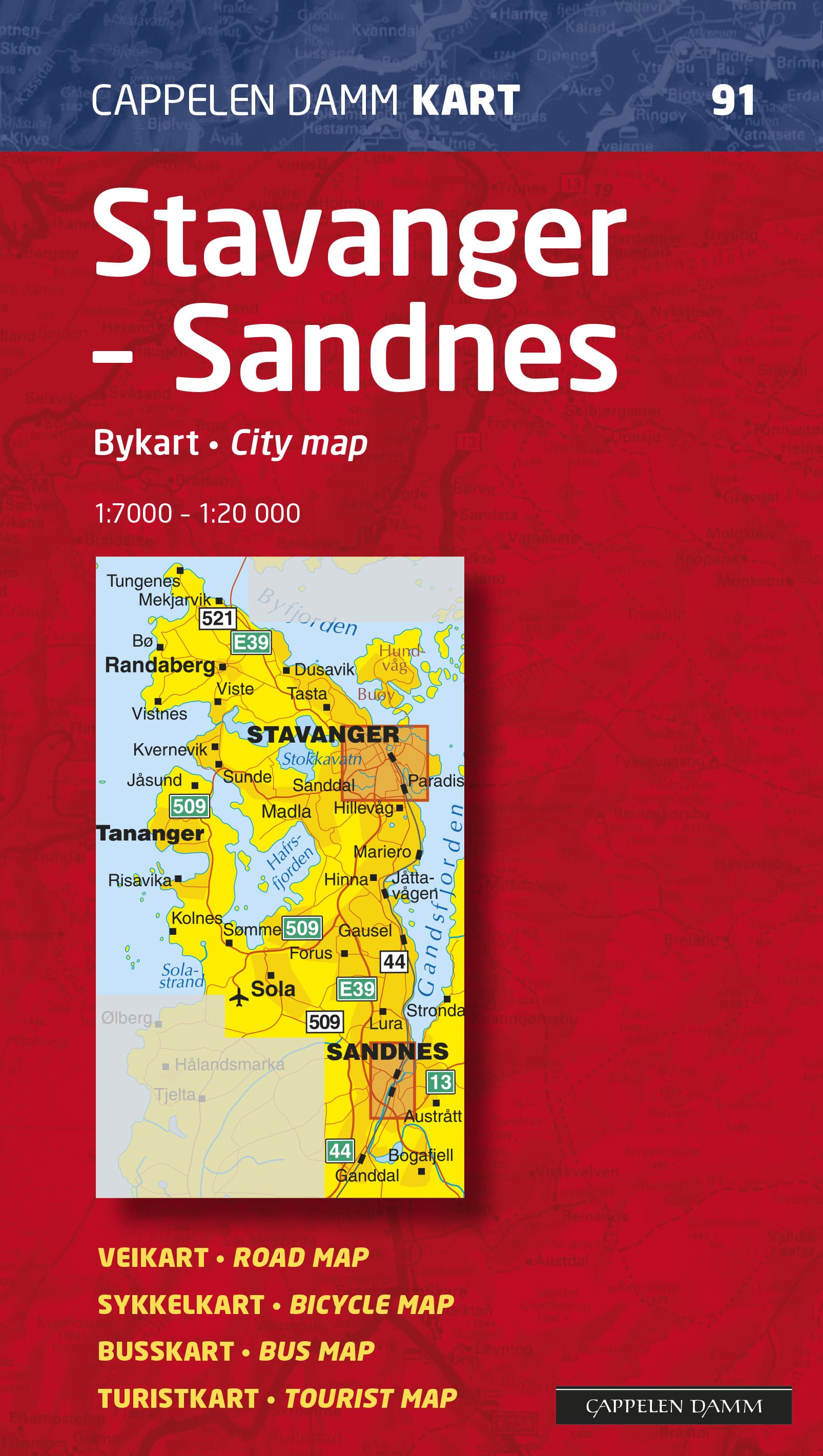 Omslag Stavanger - Sandnes veggkart (CK 91) av Cappelen Damm Kart (Kart)