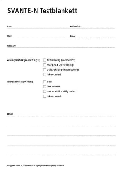 Omslag av "SVANTE-N Testblankett"