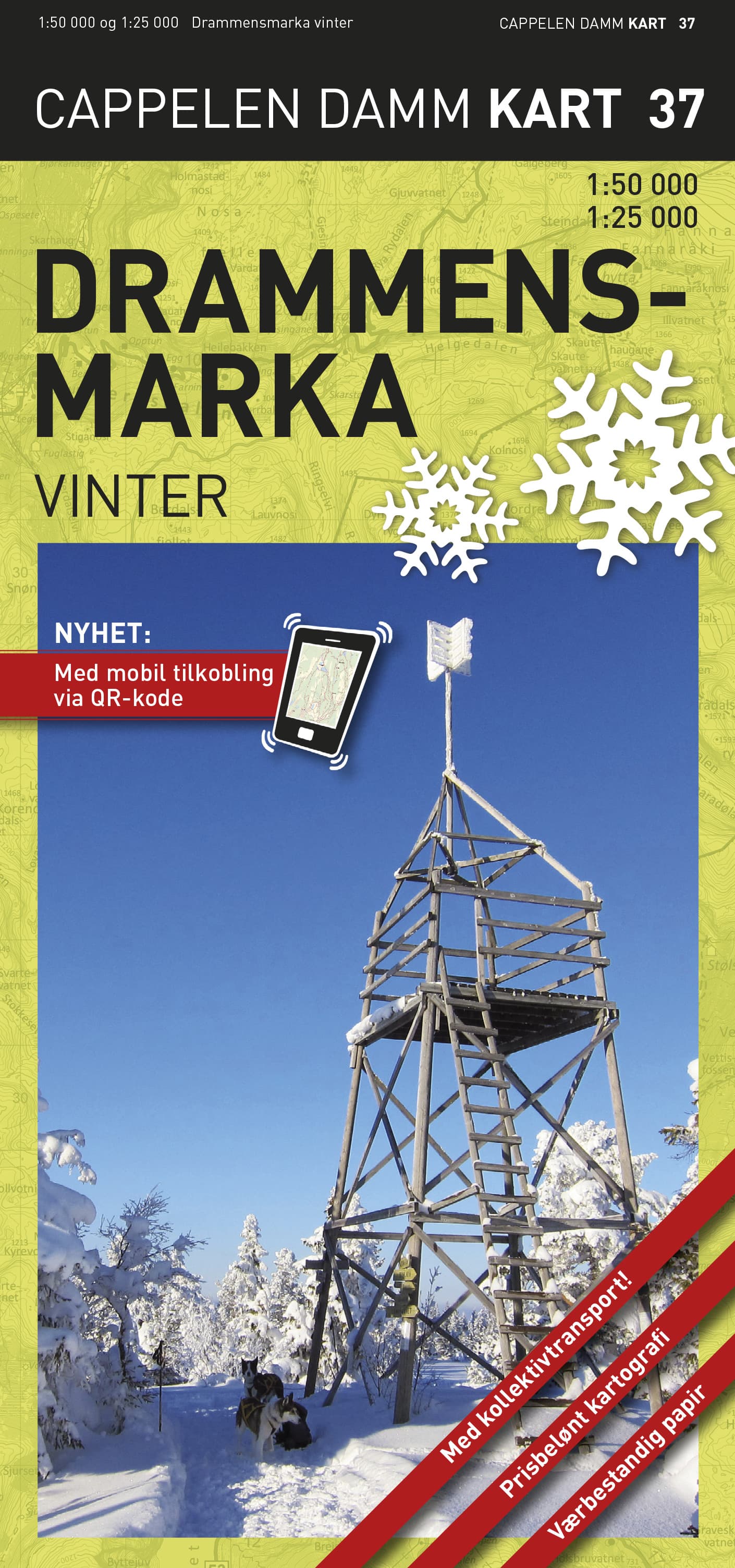 Omslag Drammensmarka vinter turkart (CK 37) av Cappelen Damm kart (Kart)