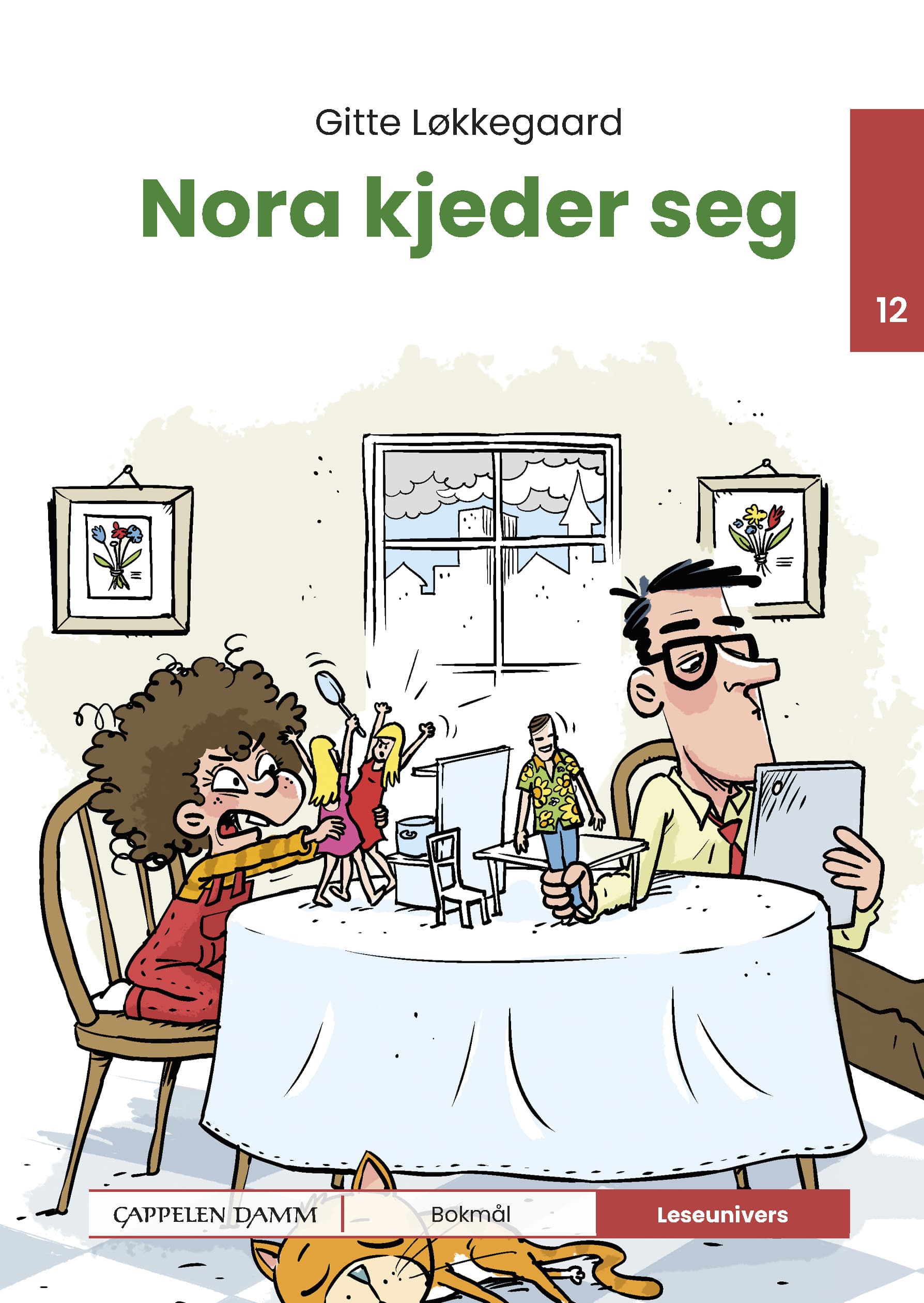 Omslag Leseunivers 12: Nora kjeder seg av Gitte Løkkegaard (Innbundet)