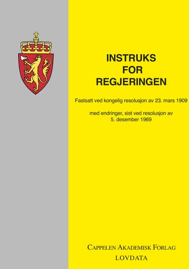 Omslag av "Regjeringsinstruksen m/forskrift"