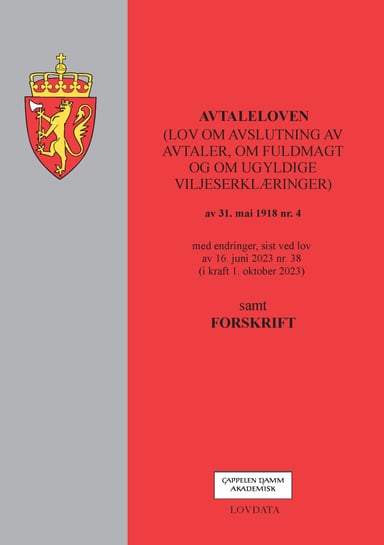 Omslag av "Avtaleloven m/forskrift"