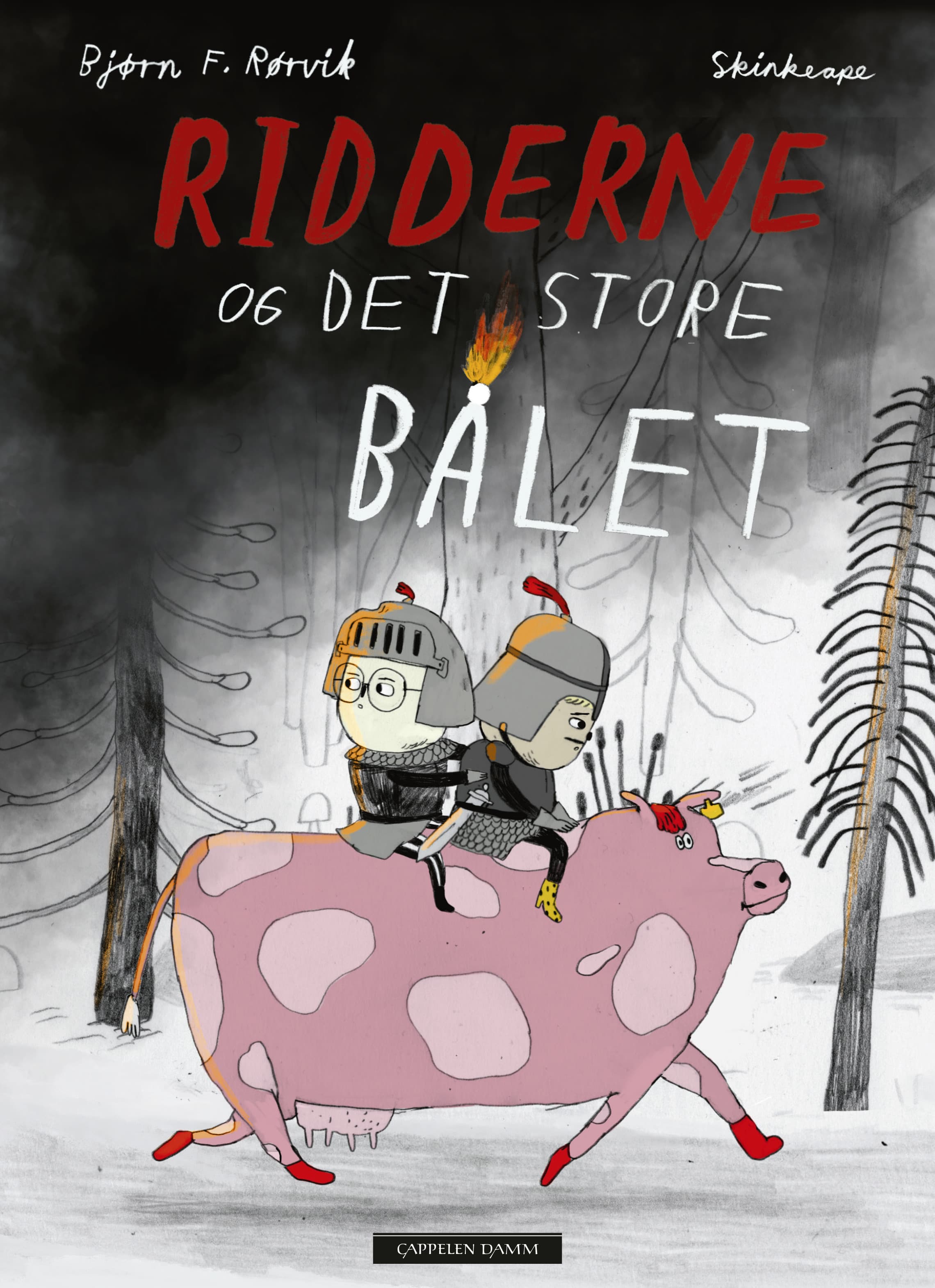 Omslag Ridderne og det store bålet av Bjørn F. Rørvik og Marianne Gretteberg Engedal (Innbundet)