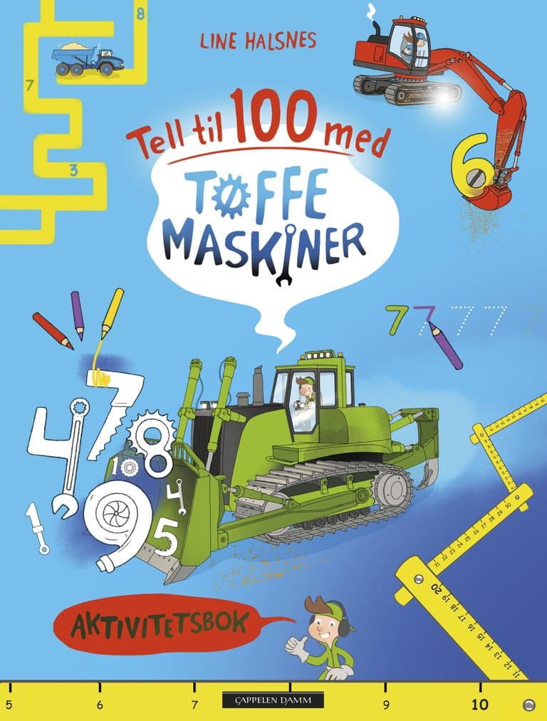 Omslag Tell til 100 med Tøffe maskiner av Line Halsnes (Heftet)