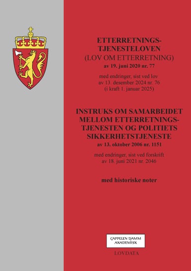 Omslag av "Etterretningstjenesteloven (lov om etterretningstjenesten) m/instruks"