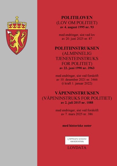 Omslag av "Politiloven (lov om politiet) m/politiinstruksen og våpeninstruksen"