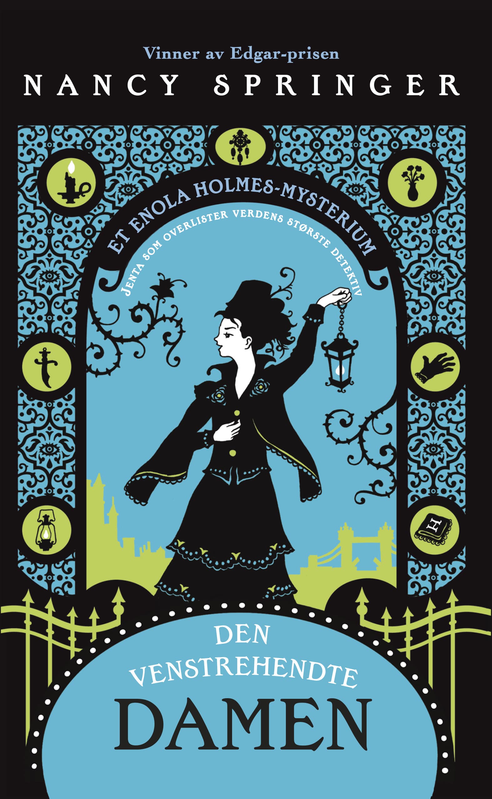 Omslag Enola Holmes Den venstrehendte damen av Nancy Springer (Innbundet)