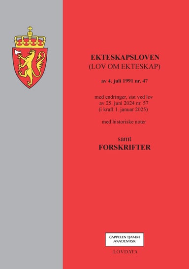 Omslag av "Ekteskapsloven (lov om ekteskap) m/forskrifter"
