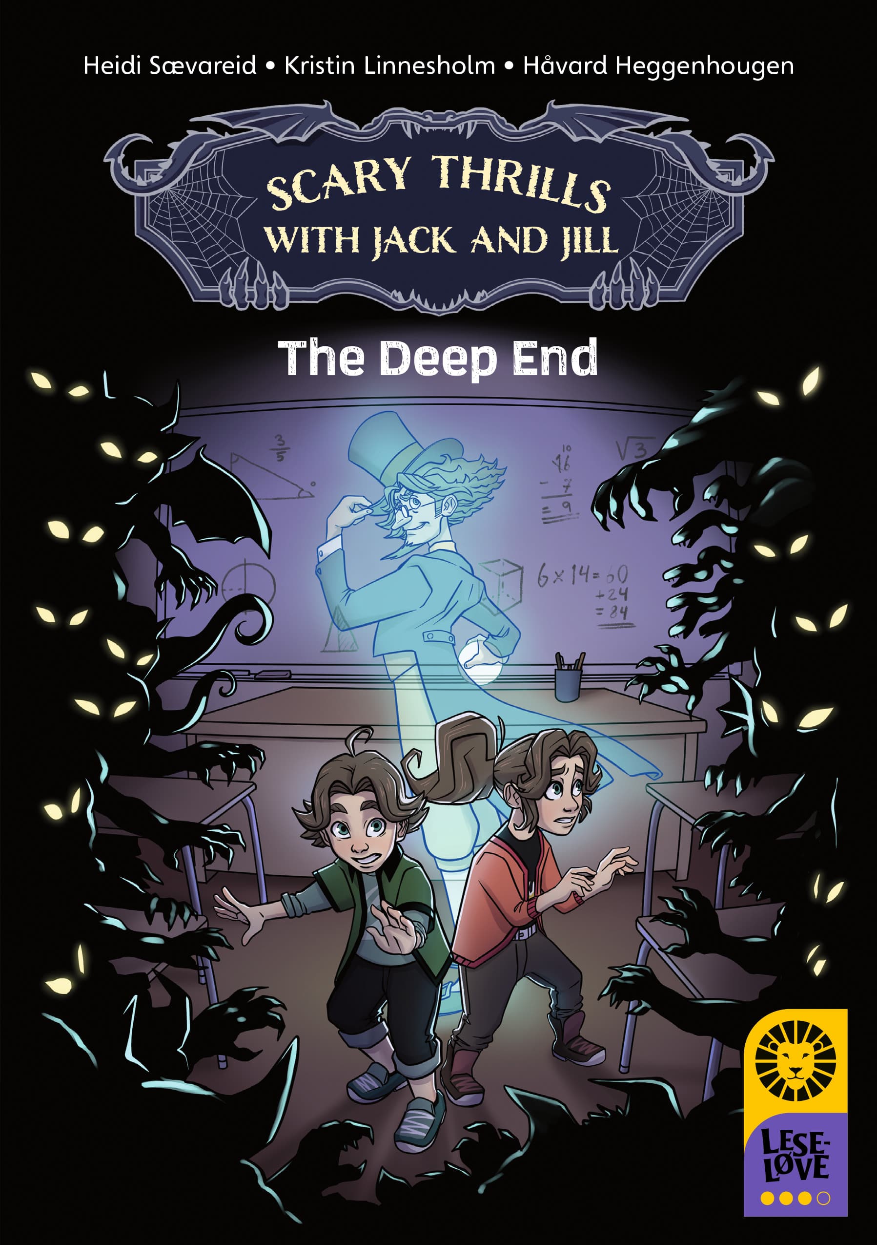 Omslag Leseløve nivå 3 Engelsk - Scary Thrills with Jack and Jill: The Deep End av Kristin Linnesholm og Heidi Sævareid (Innbundet)