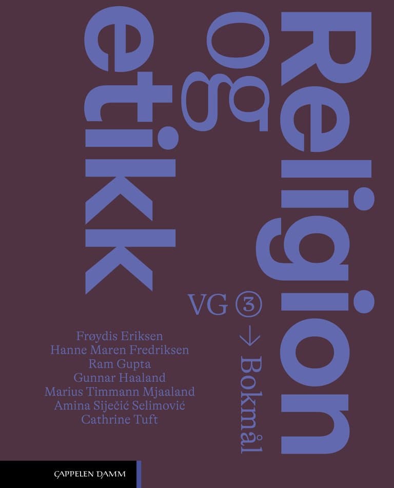 Omslag Religion og etikk vg3 (2026) av Eriksen, Roll Fredriksen, Gupta, Haaland, Selimovic, Tuft og Mjaaland (Fleksibind)