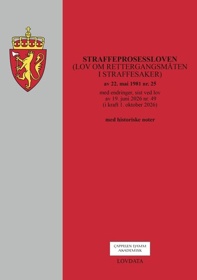 Omslag av "Straffeprosessloven (lov om rettergangsmåten i straffesaker)"